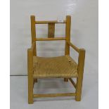 Pine Framed Childs Armchair, with rope seat 19”h