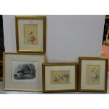 Hand coloured engraving “The Common Coot” & Set 3 Japanese Bird Pictures (4)