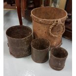 3 graduating tin pots & a larger metal pot with handles (4)