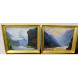 2 x gilt framed acrylic paintings of Chinese landscapes, signed verso (2)