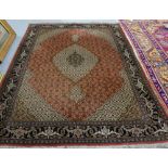 Persian Floor Rug, grey ground with large red patterned central medallion, 2m x 1.55m