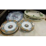 4 meat plates - pair of “Primrose” with wells, large plate with floral pattern & ironstone pattern &