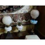 3 Victorian Base oil lamps with bowls and 2 with shades (3)