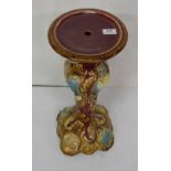 Lustre Pottery Plant Stand, red with cream and blue decorative detail, 22”h