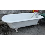 Victorian Cast Iron Roll Top Bath, on ball and claw feet, 6ft”ww, chrome mixer taps
