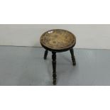 Welsh Milking Stool, on turned legs, 10.5” dia