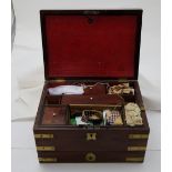 Regency mahogany sewing box with brass mounted corners and internal arrangement of compartments,