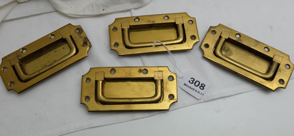 Set of 4 brass recessed handles, each 5”w x 2.5”h