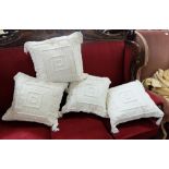 4 x ivory raw silk duck feather filled cushions, beaded and tasselled (4)