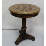 Edwardian Mahogany Games Table, with a circular top inlaid with chess board detail, 21” dia