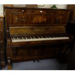 Upright Piano in good inlaid Walnut Case, stamped “F Kaim, John Kircheim, Stuttgart”,