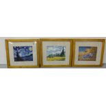 Group framed pictures - elephant on silk, girl with basket of kittens, 3 x Vincent Van Gogh (The