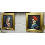 Pair of Portraits of Mongolian Women, in traditional costume, each 11.5” x 9.5”, (signed “Beijing