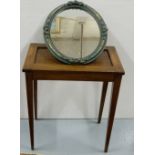 Mahogany side table, tapered legs 20”w & a vintage oval wall mirror, painted green frame 11”w