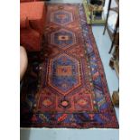 Red and blue ground Persian Hamadan runner with vibrant colours 3.12m x 0.96m