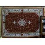 Bamboo Silk Floor Rug, terracotta ground, woven with traditional medallion design, 2.2m x 1.4m