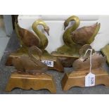 2 pairs of copper and brass fire kerb finials in the form of swans