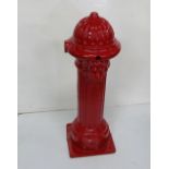 Cast Iron Water Fountain, painted red with lions head font, 3ft h