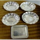 Matching set of 4 0.255 sterling silver oval pin trays with scalloped edges, 4" diameter and an