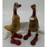 Pair of Wooden Ducks, wearing red boots, each 19”h