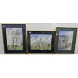 3 x framed limited edition, possibly lithiographs by Frank O'Meara, 1980s, one Quin Abbey, Quin,