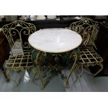 Metal Garden Set – table with decorative ivy detail base & a round white marble top (28” dia) and