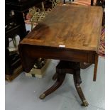 Regency Mahogany Drop Leaf Pembroke Table with rosewood cross-banding, on a pod with splayed legs,