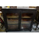 Regency Ebonised Display Cabinet, with gilt detail, two glass doors, enclosing shelves, on turned