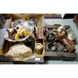 2 Box of contents – pipes with carved heads, muffin dish, old linen, model of clipper, Beswick eagle