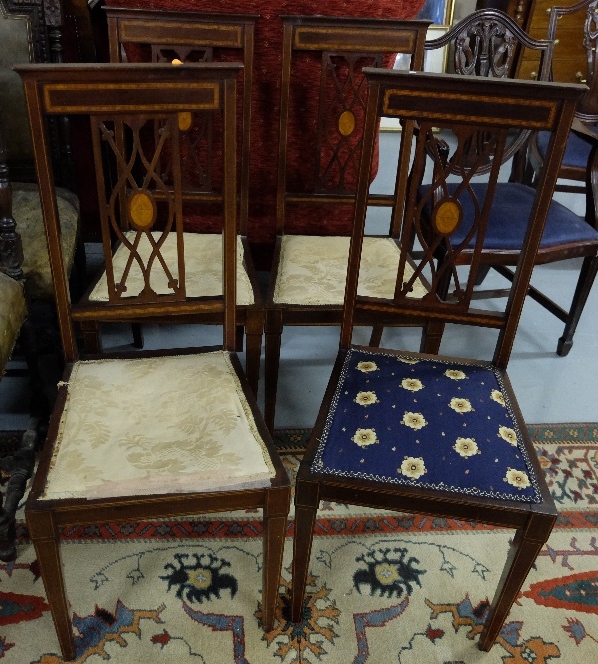 Matching Set of 4 Edw Mahogany Bedroom Chairs, with oval shaped inlays to backs, tapered legs,