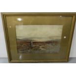 Watercolour – figure of lady by a moor, 21”w x 15”h, in a gilt frame