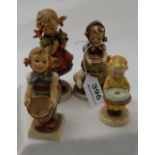 3 Goebel/Hummell Figures of Young girls with baskets & a smaller Hummell figure (repaired) (4)