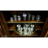 8 Silver Plate Egg Cups (stamped Cairo Hotel), 7 small pewter cups etc