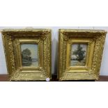 2 x small oil on boards signed paintings of water scenes, 11"x10" in gold frames (2)