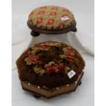 Two Victorian Footstools, needlepoint tops