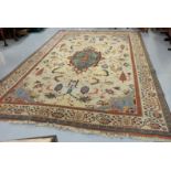 Antique Persian Wool Floor Rug, the central green ground medallion surrounded by multiple shaped and