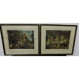 E JACKSON STODART signed pair of antique engravings, one a comical French dinner party, one of