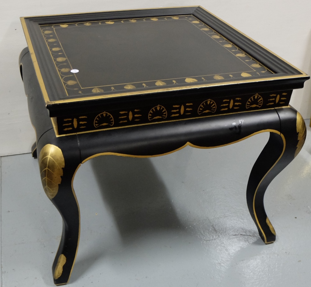 Ebonised Coffee/Lamp Table with gold oriental themed highlights, cabriole legs