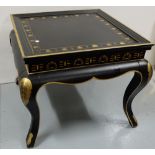 Ebonised Coffee/Lamp Table with gold oriental themed highlights, cabriole legs