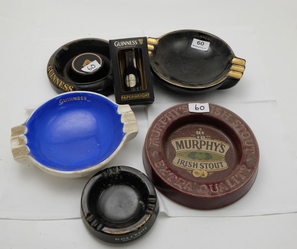 3 Guinness Ashtrays, 1 Murphy & 1 Black & White Ashtray & a Guinness Paperweight (6)