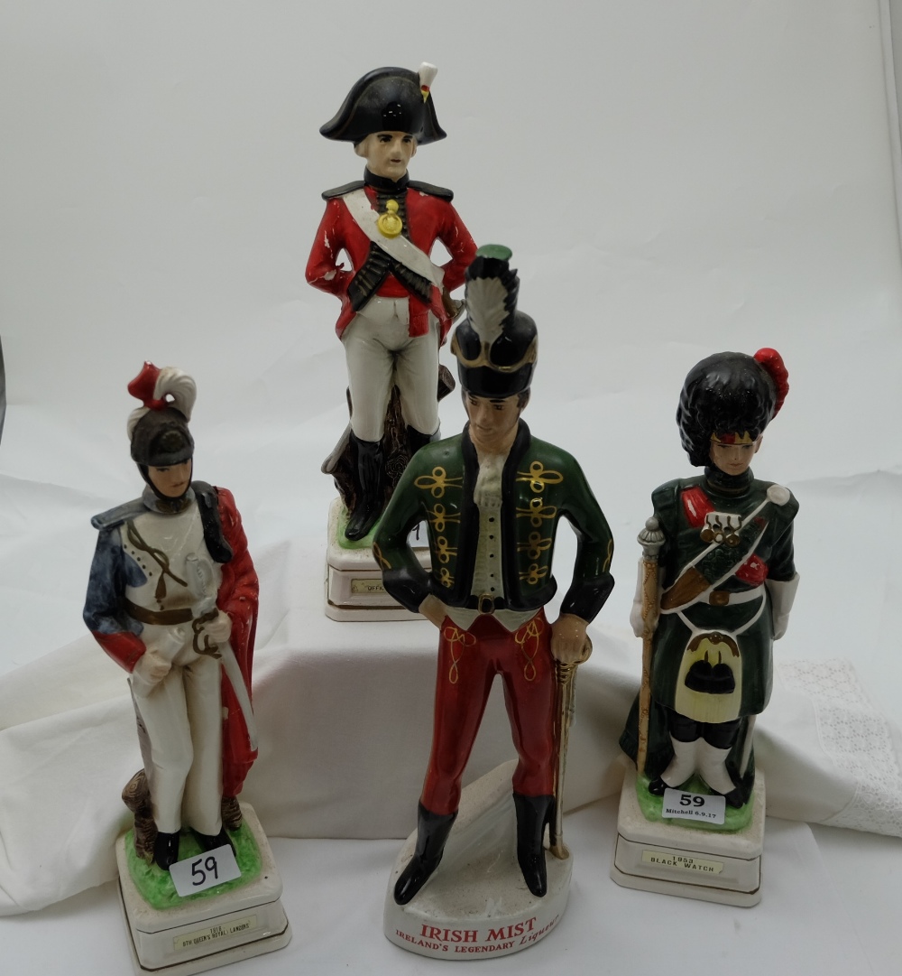 Irish Mist Military Advertising Figure & a matching set of 3 musical whiskey bottles in the form