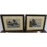 2 x watercolours on fabric - Oriental houses and sailing boats & ANTON PIECK 2 x 3D decoupage