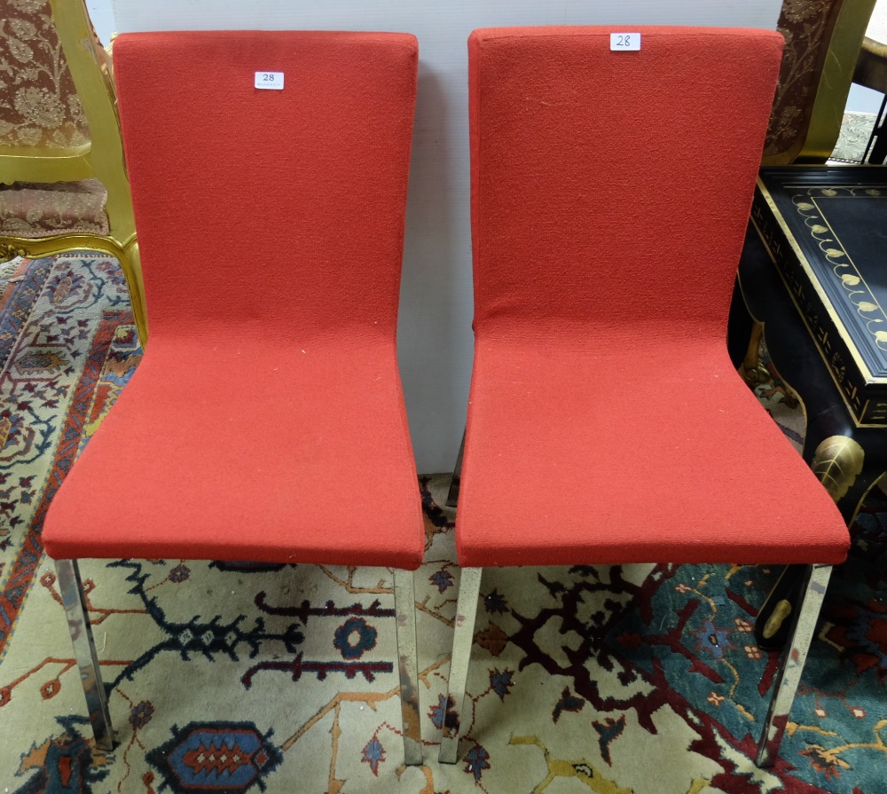 Matching Pair of “Calligaris” Dining/Occasional Chairs, on chrome legs, red covered padded seats