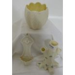 3 pieces of Belleek – bowl, 1st period holy water font & tree-shaped vase (3)