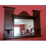 Edw Inlaid Mahogany Overmantle, a bevelled mirror, with two small shelves, 50”w x 38”h