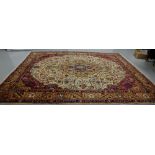 Ivory ground Persian Tabriz carpet with unique medallion design 3.9m x 3.0m