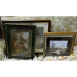 8 framed pictures – portrait, The Gleaners etc