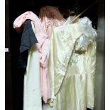 Selection of vintage dresses and nightgown & box of hats, scarves & fans