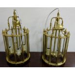 Matching Pair of brass surround circular Hall Lanterns, x h