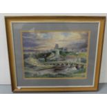 W H STANBURY 1907 signed water colour painting of a watermill by a bridge with a castle in the